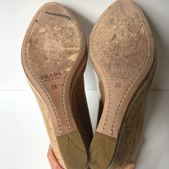 Prada Milano Nude Peep Toe Wedges Size 38/8 - Picture 5 of 8